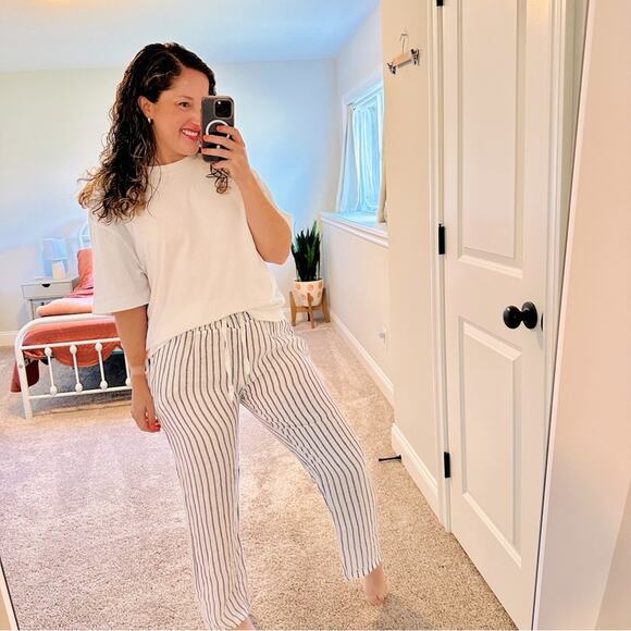 NWT Coral Cove White Blue Linen Striped Pants Small/Medium - Picture 1 of 12